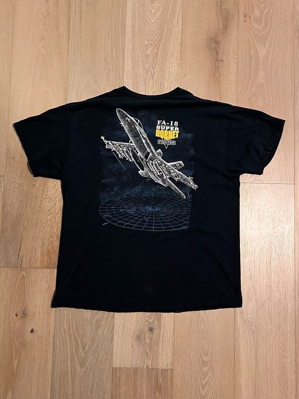 Vintage 1997 FA-18 super hornet fighter and red wolf black graphic tee
